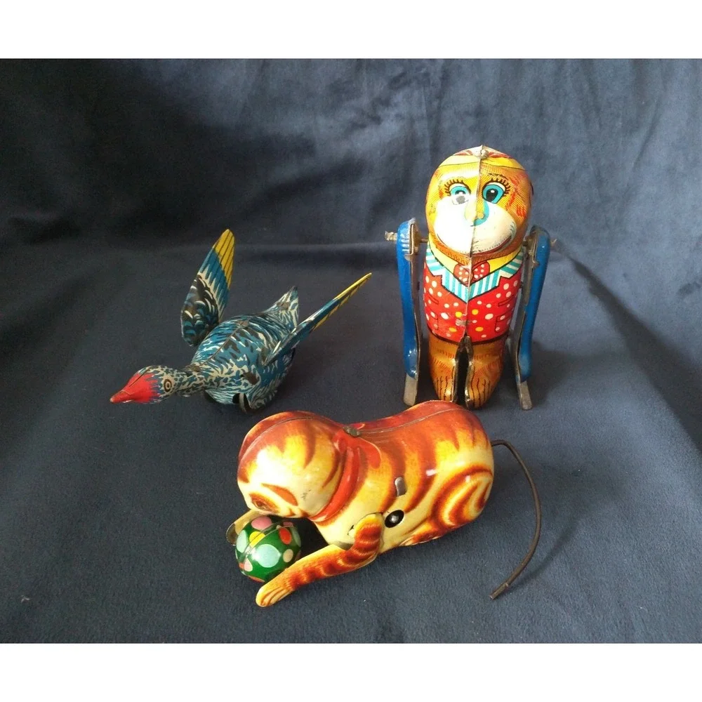 Vintage 1983 Shackman Tin Wind-Up Toys  Set of 6